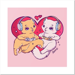 Purrfect Love - Gaming Cats Couple Posters and Art